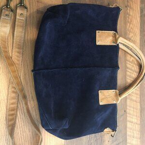 Ceri Hoover Vintage Blue Suede White Stitch Leather Handle Tote
